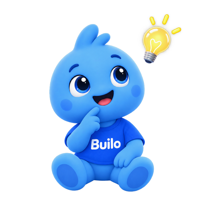 Blu thinking, finger at chin, with a lightbulb above